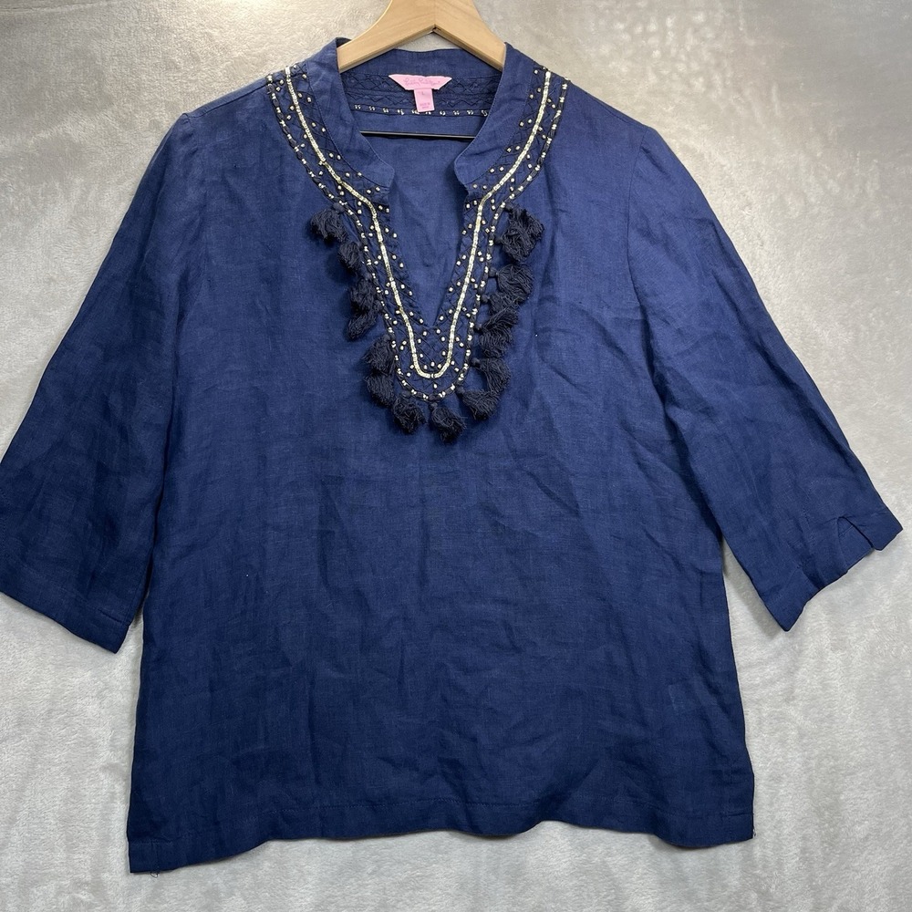 Lilly Pulitzer Amelia Island True Navy Tassel Tunic Size M